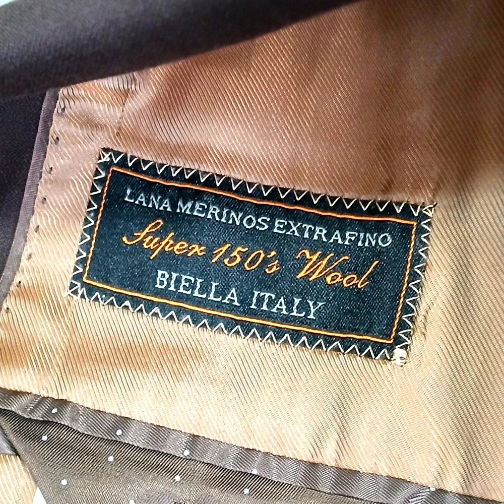 Tiglio Luxe‎ Sport Coat 48 Lana Merinos Extra Fine Super 150s Wool Brown Blazer